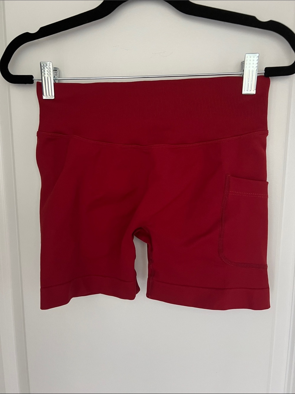 High-Rise Red Bike Shorts with Side Pocket